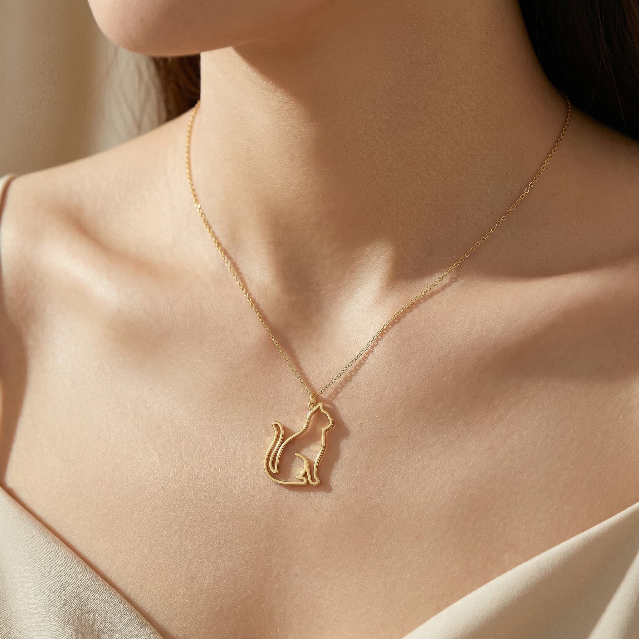 Minimal Kedi Silüetli 925 Ayar Gümüş Kolye